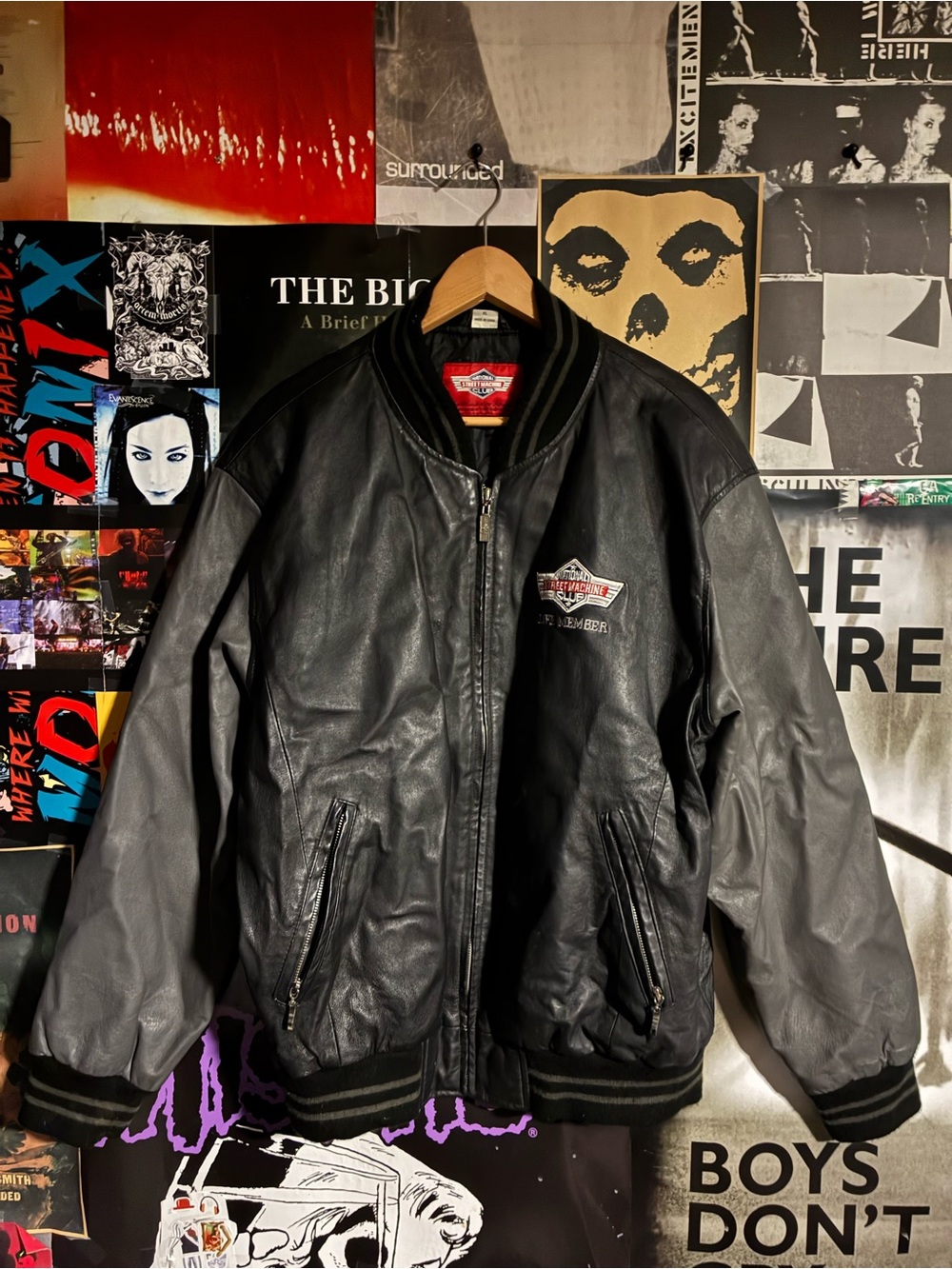 National Street Machine Club Black Leather Bomber Jacket - Men's